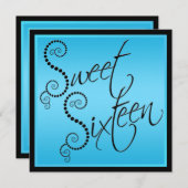 Blue and Black Pearls Sweet Sixteen Invitation (Front/Back)