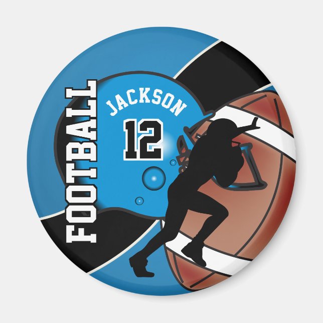 Blue and Black Personalize Football Magnet (Front)