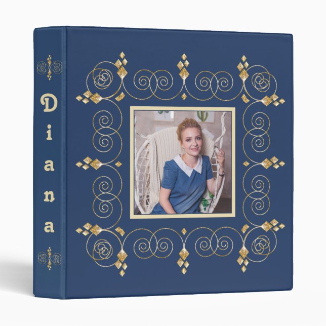 Blue and black, personalized 3 ring binder (Front/Spine)