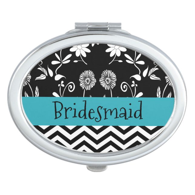 Blue and Black Personalized  Mirror Compact (Front)
