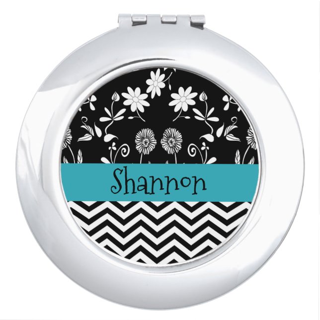 Blue and Black Personalized  Mirror Compact (Front)
