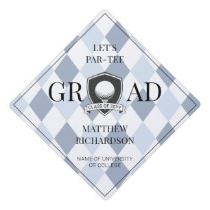 Blue and Black Personalized Modern Golf Graduation Cap Topper