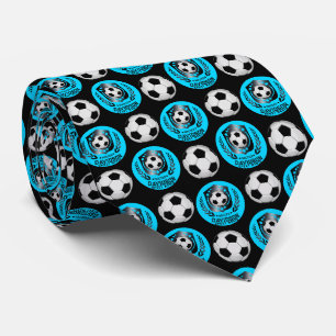 Blue and Black Personalized Soccer Custom Text Neck Tie