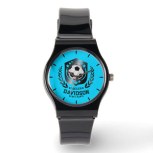 Blue and Black Personalized Soccer Custom Text Watch