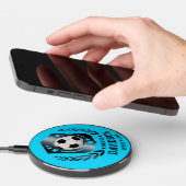 Blue and Black Personalized Soccer Custom Text  Wireless Charger (Hand)