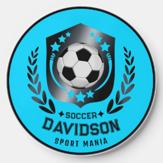 Blue and Black Personalized Soccer Custom Text Wireless Charger