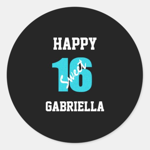 Blue And Black Personalized Sweet 16 Stickers