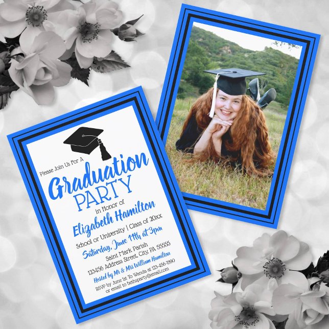 Blue and Black Photo Graduation Party Invitation (Creator Uploaded)