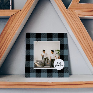 Blue And Black Plaid Best Grandpa Gift With Photo