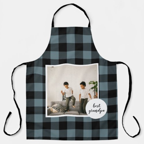 Blue And Black Plaid Best Grandpa Gift With Photo Apron