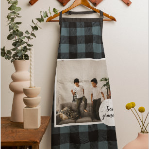 Blue And Black Plaid Best Grandpa Gift With Photo Apron