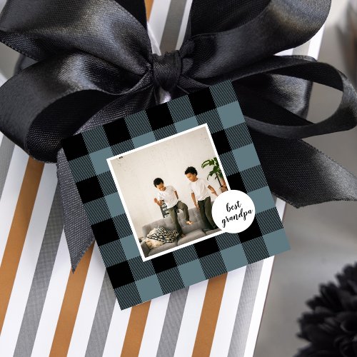 Blue And Black Plaid Best Grandpa Gift With Photo Favor Tags