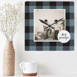 Blue And Black Plaid Best Grandpa Gift With Photo Square Wall Clock<br><div class="desc">This Blue and Black Plaid Best Grandpa Gift is a thoughtful and unique way to show your appreciation and love for your grandpa.The frame is made of a high-quality, blue and black plaid fabric that gives it a rustic and charming feel. The words "Best Grandpa" are embroidered onto the fabric...</div>