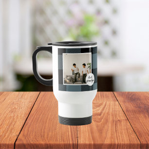 Blue And Black Plaid Best Grandpa Gift With Photo Travel Mug