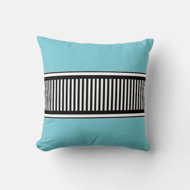 Blue and Black Polka Dot Lines Abstract Throw Pillow (Front)