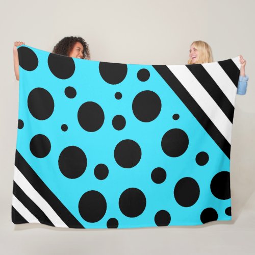 Blue and Black Polka Dots and Stripes Blanket