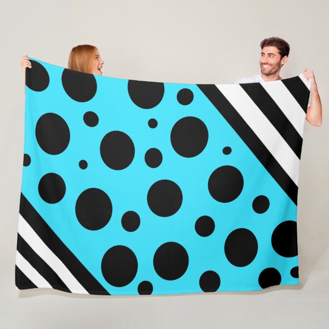 Blue and Black Polka Dots and Stripes Blanket (In Situ)