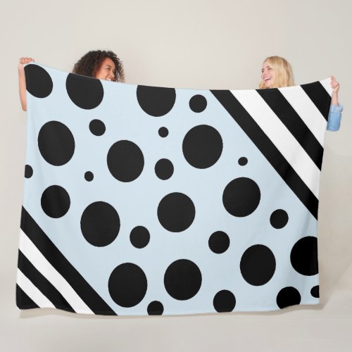 Blue and Black Polka Dots and Stripes Blanket