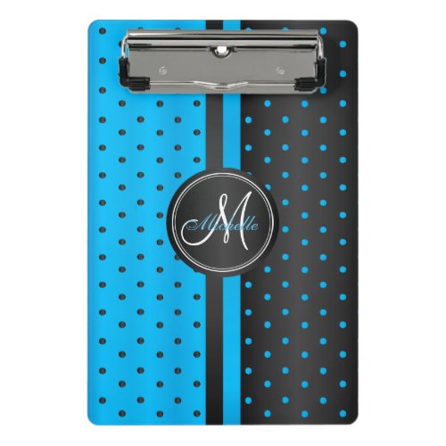 Blue and Black Polka Dots _ Monogram Mini Clipboard