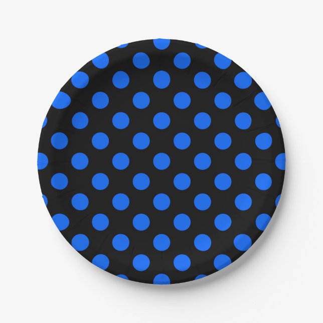 Blue and black polka dots paper plates (Front)
