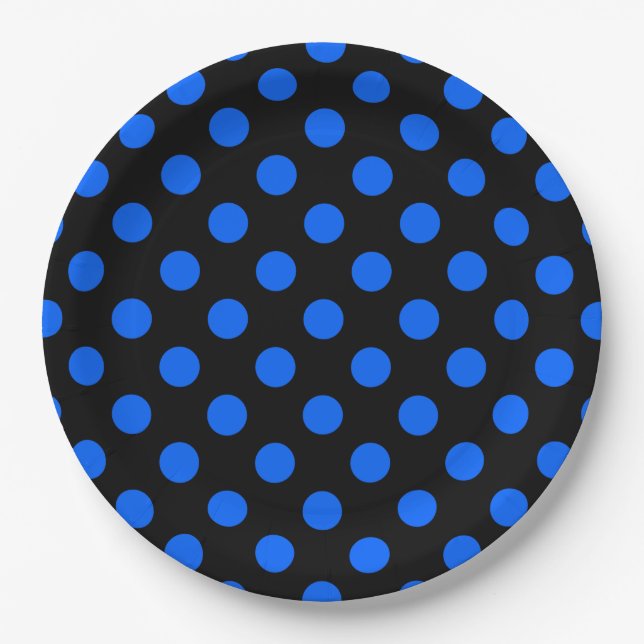 Blue and black polka dots paper plates (Front)