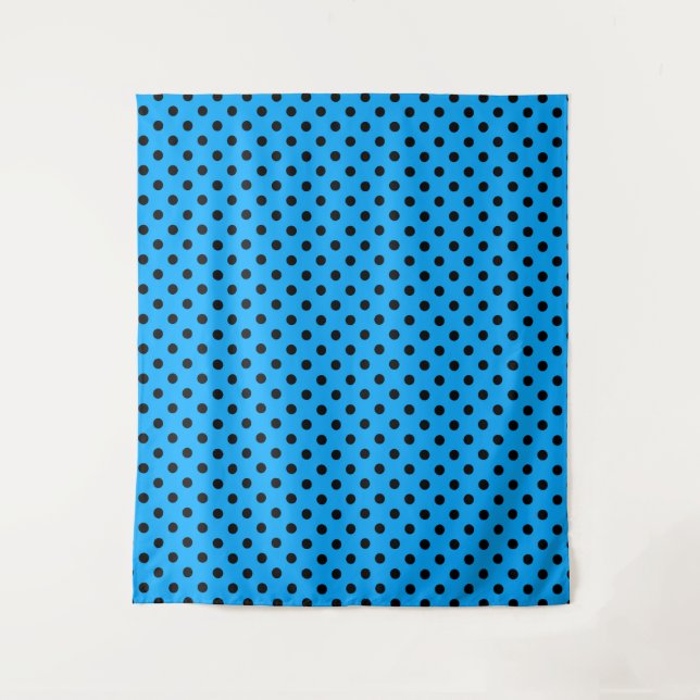 Blue and Black Polka Dots Tapestry