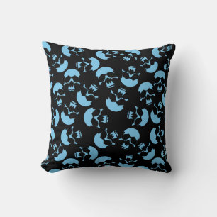 Blue and Black Repeating Motif   Skull Pattern Throw Pillow