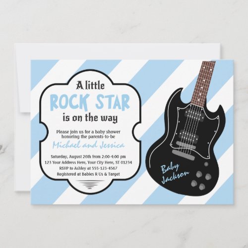 Blue and Black Rock Star Rock a Bye Baby Shower Invitation