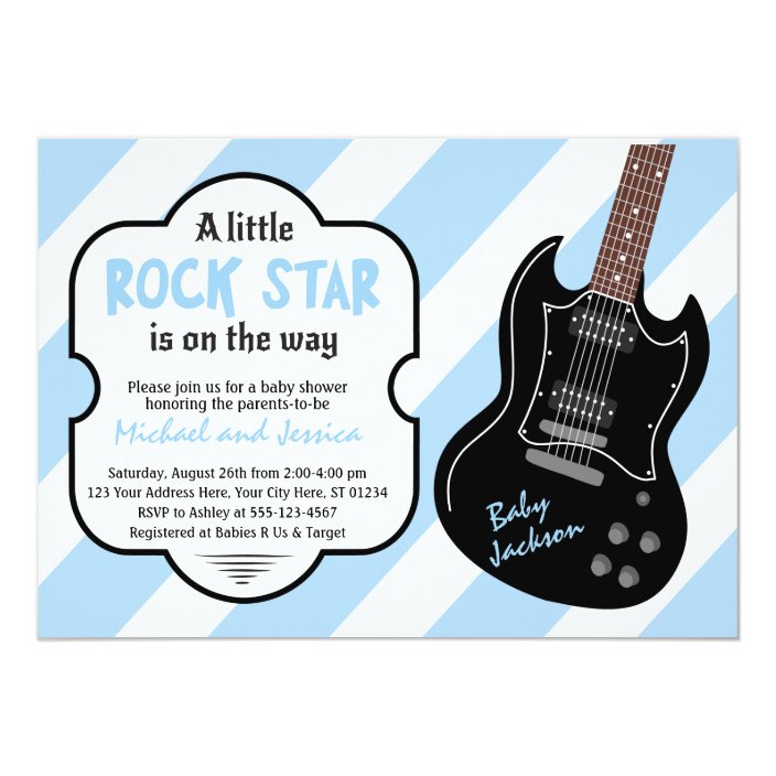 Blue And Black Rock Star Rock A Bye Baby Shower Invitation