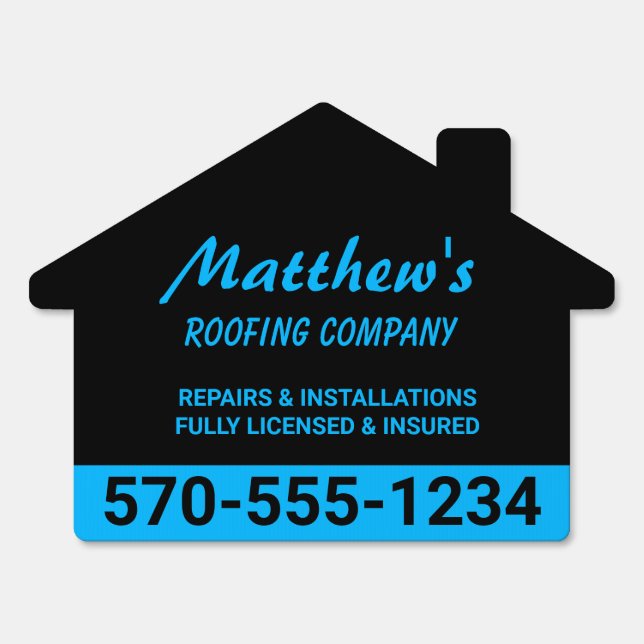 Blue and Black Roofing Company Promotional Lawn Sign (Front)