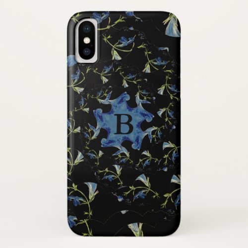 Blue and black Sage fractal art Monogram iPhone X Case