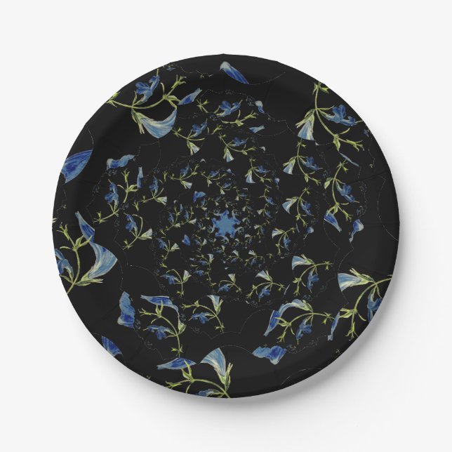 Blue and black Sage fractal art Paper Plates (Front)