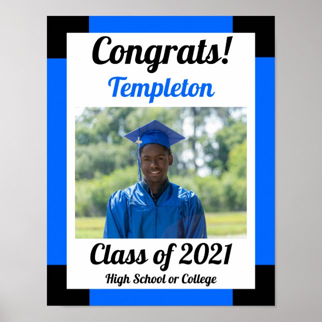 Blue and Black School Colors Graduation Poster (Front)