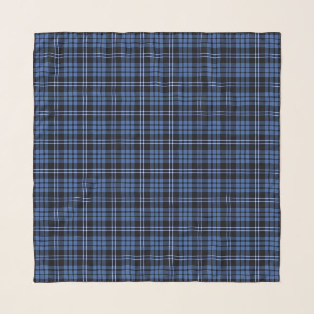 Blue And Black Scottish Tartan Plaid Pattern Scarf (Front)