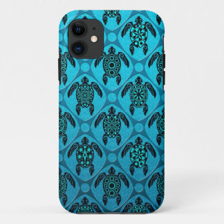 Blue and Black Sea Turtle Pattern iPhone 11 Case