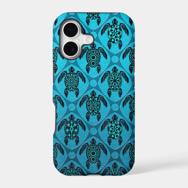 Blue and Black Sea Turtle Pattern Iphone Case (Back)