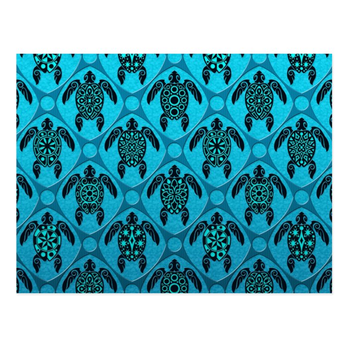 Blue and Black Sea Turtle Pattern Postcards