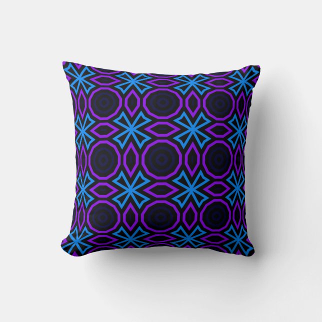 Blue and black seamless pattern with simple geomet throw pillow (Front)