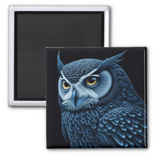 Blue and Black Serious Owl  Magnet
