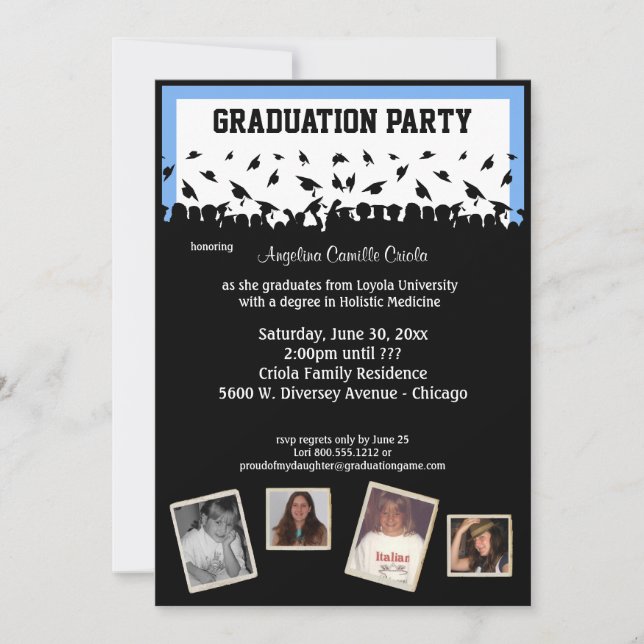 Blue And Black Silhouette Graduation Party Invitation (Front)