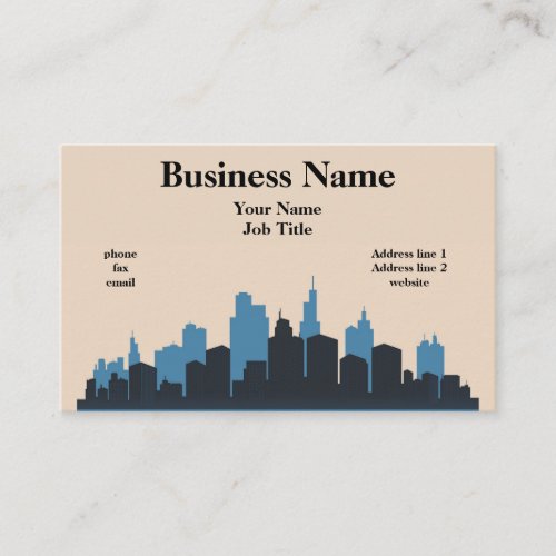 Blue and Black Skyscrapers Skyline on Beige Business Card