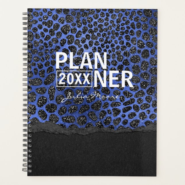 Blue And Black Spots Pattern Personalized Planner (Front)