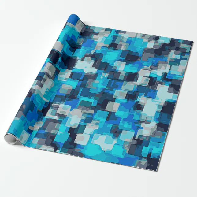 blue and black square pattern abstract backgrounda wrapping paper | Zazzle