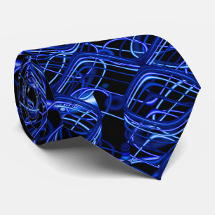 Blue and Black Squiggles Fractal Tie