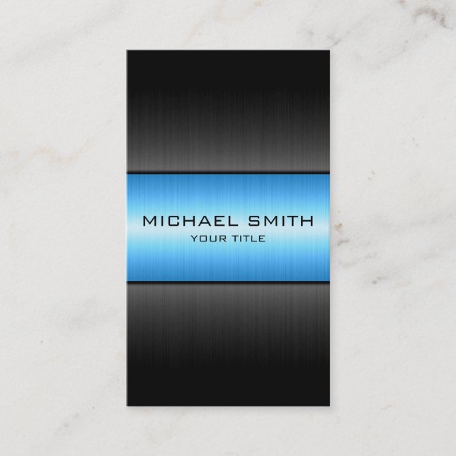 Blue and Black Stainless Steel Metal Business Card (Front)