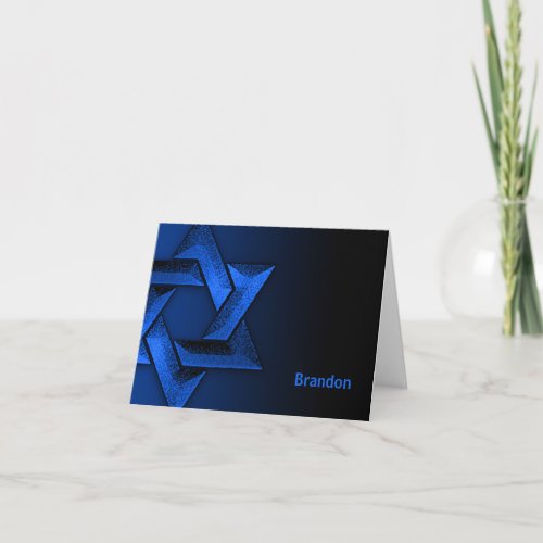 Blue and Black Star of David Thank You Note Card