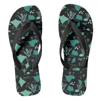 Blue and Black Stingrays and Coral Reef Print