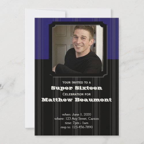 Blue and Black Stripe Birthday Party Invitation
