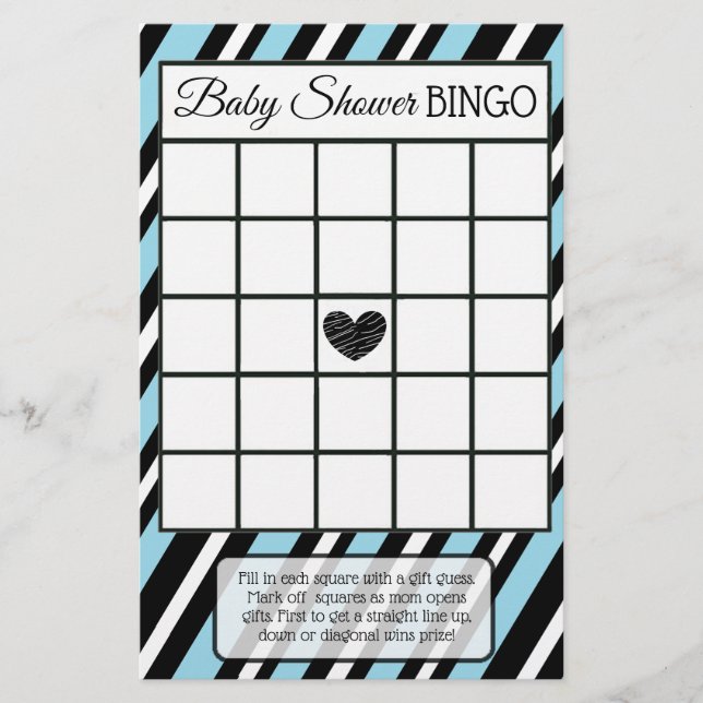 Blue and Black Stripe Boy baby shower games Flyer (Front)