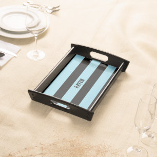 blue and black stripes serving tray